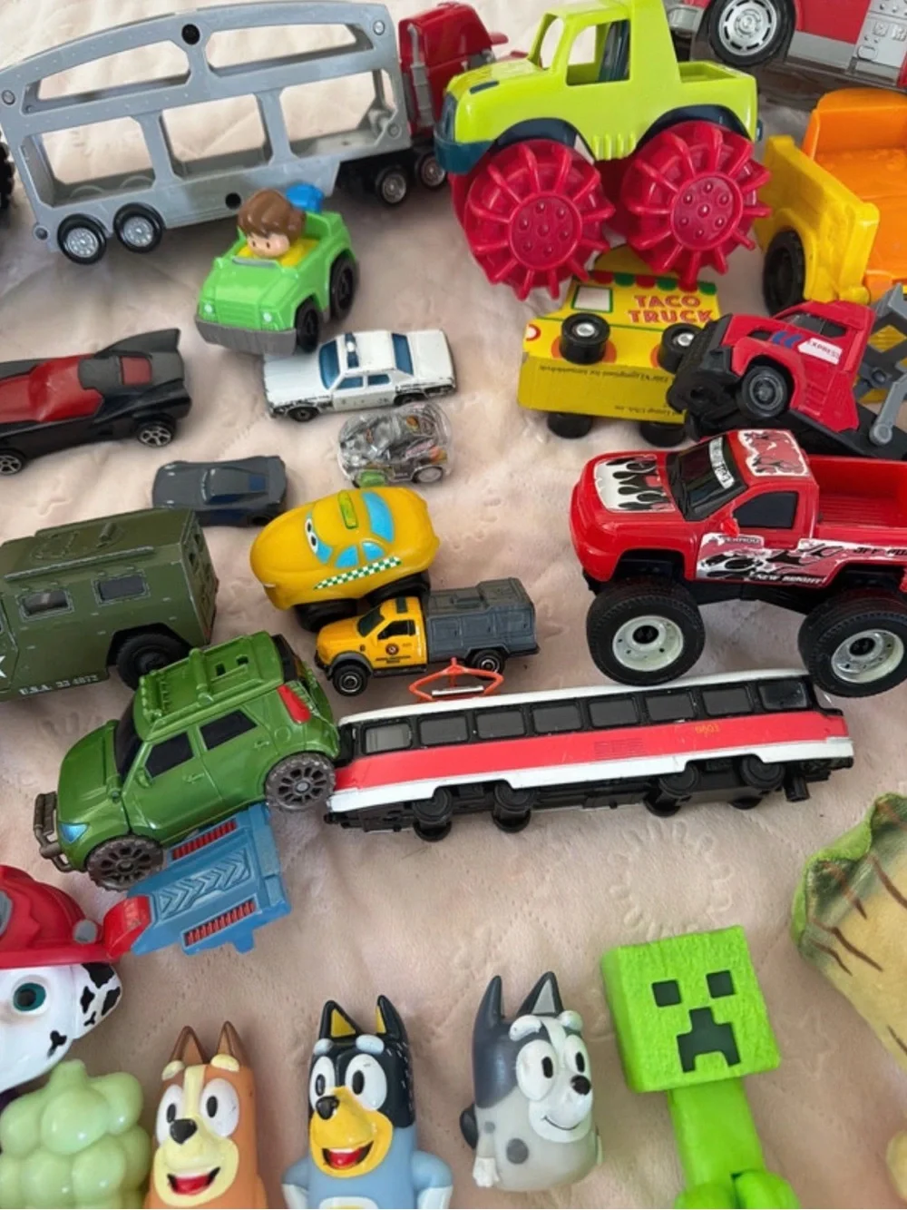 Kids cars, trucks, balls, action figures toy bundle